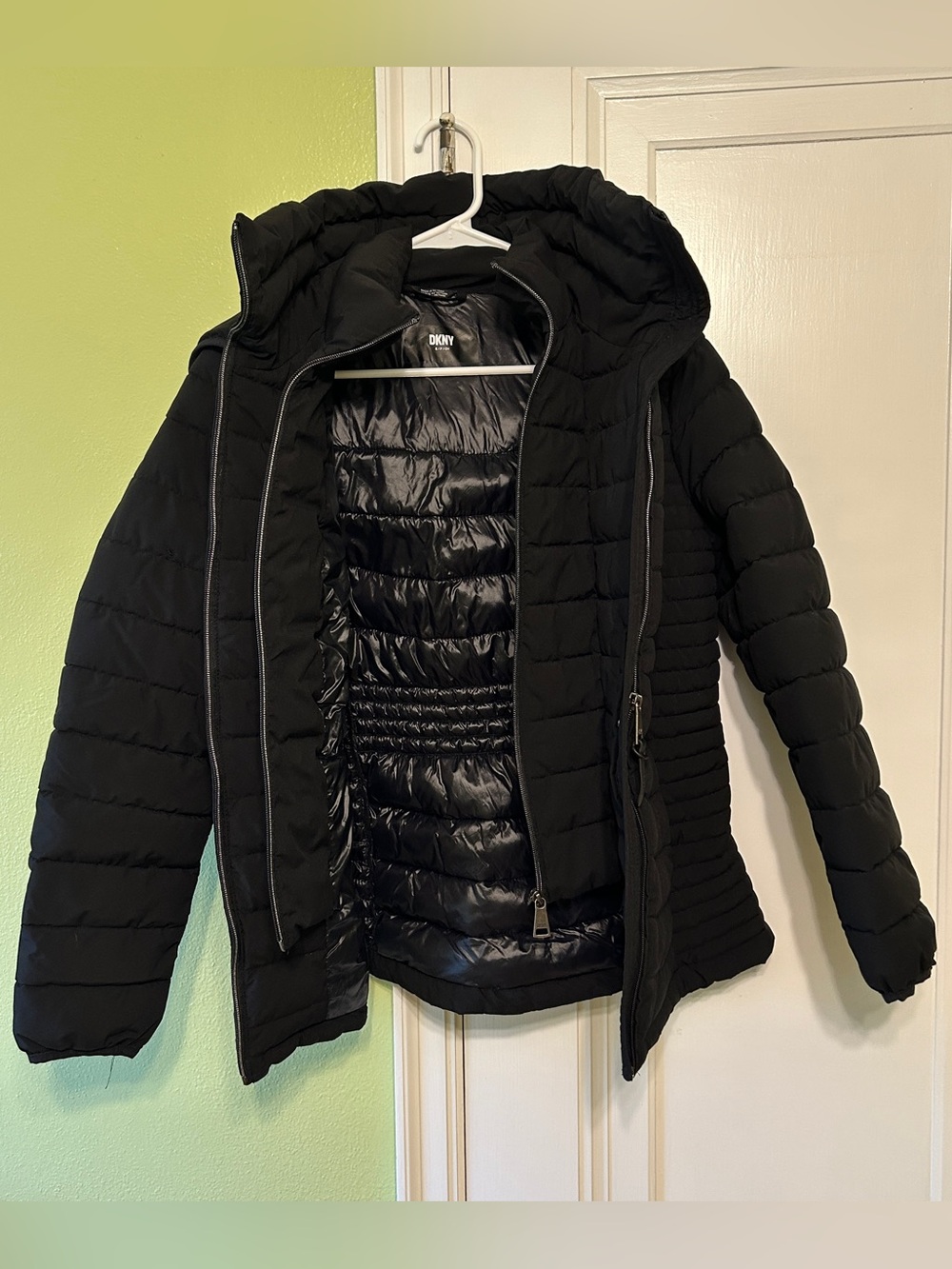 DKNY Black Quilted Hooded Puffer Jacket